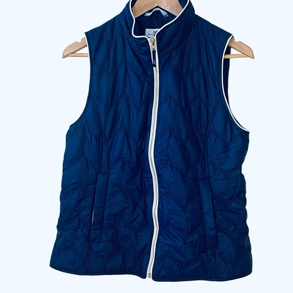 VINEYARD VINES Whale Tail Chevron Vest Jacket Navy Blue Puffer Ivory Size Medium - Picture 1 of 9